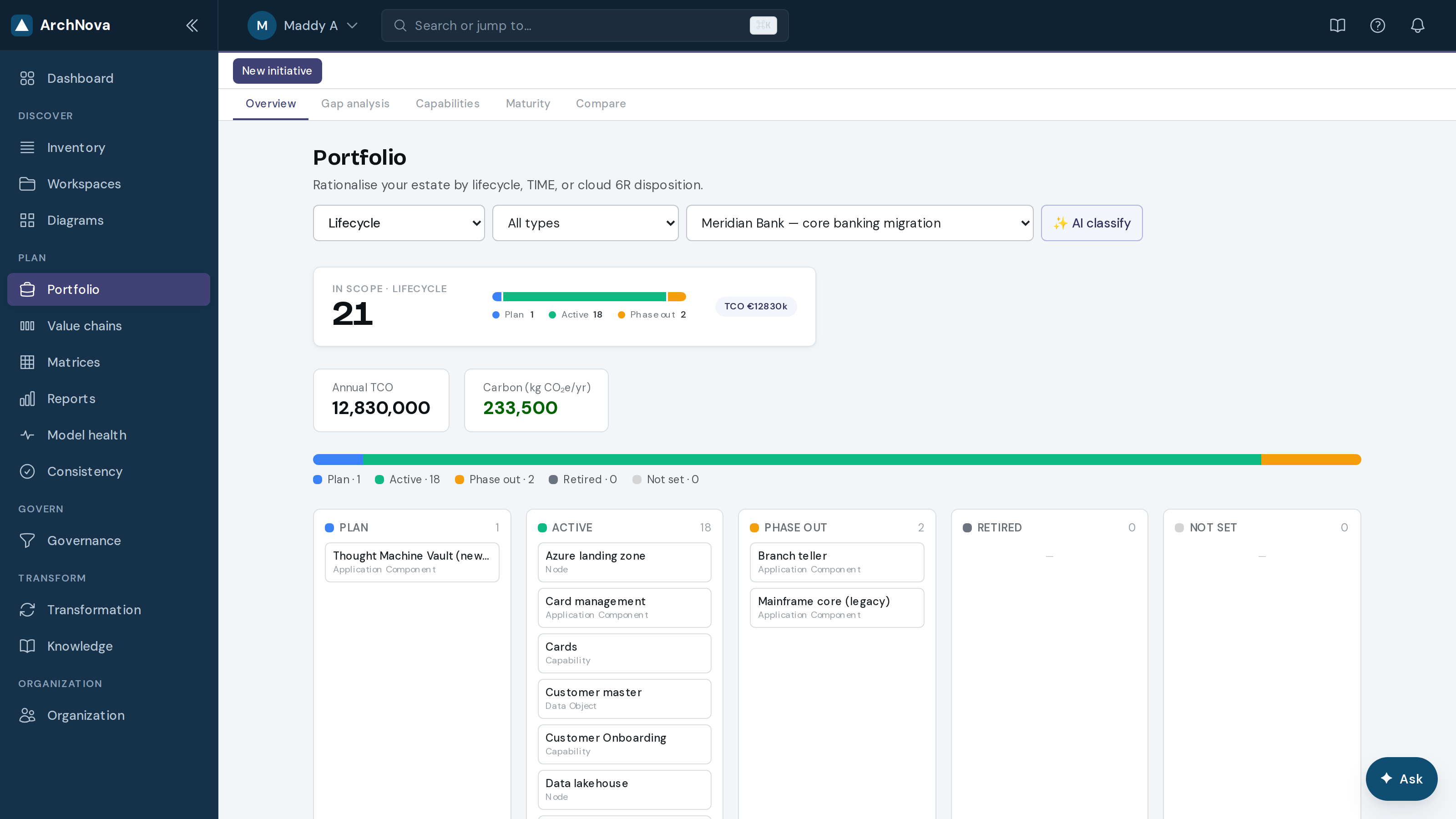 Portfolio view for Meridian