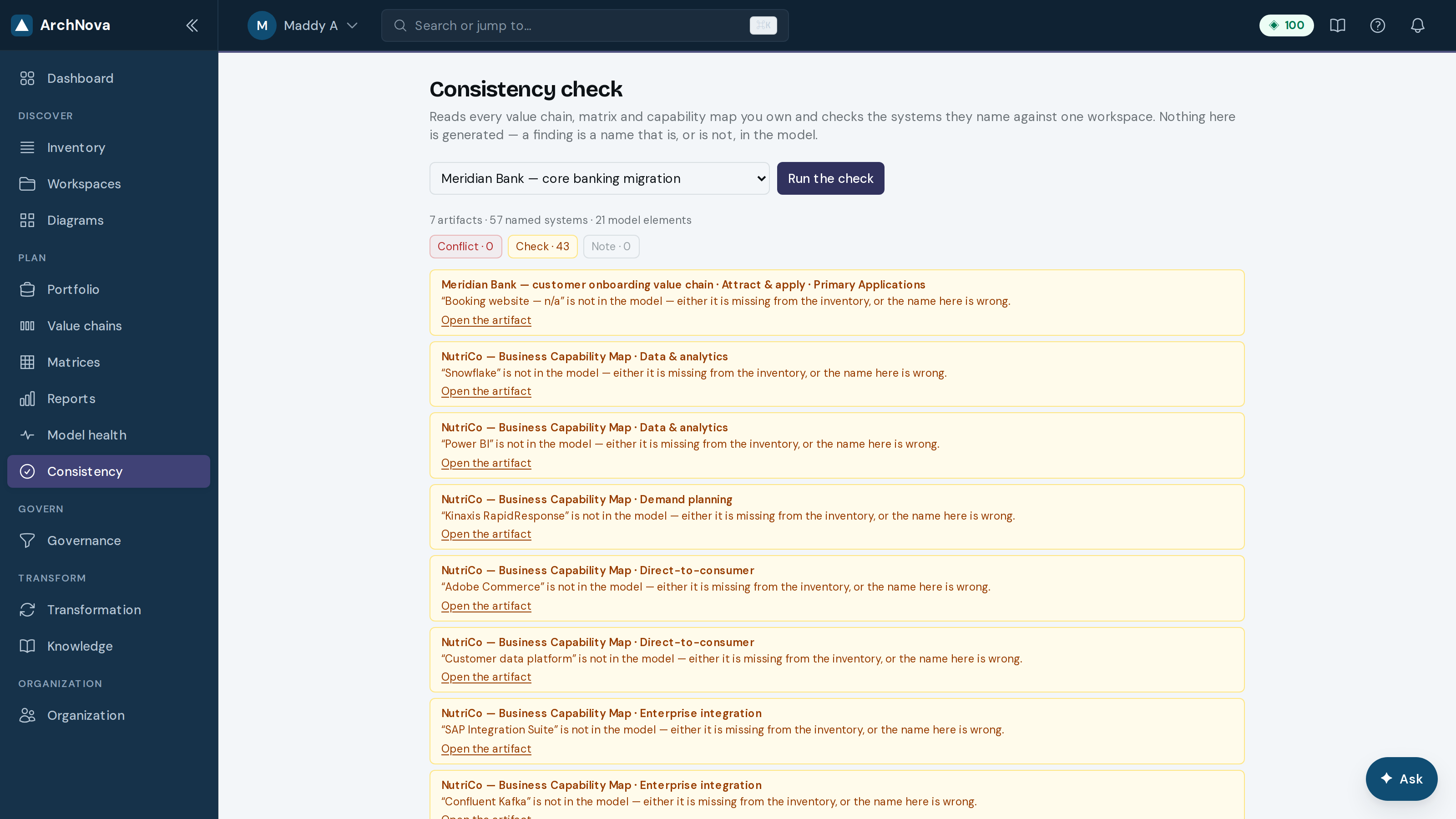 Consistency check findings