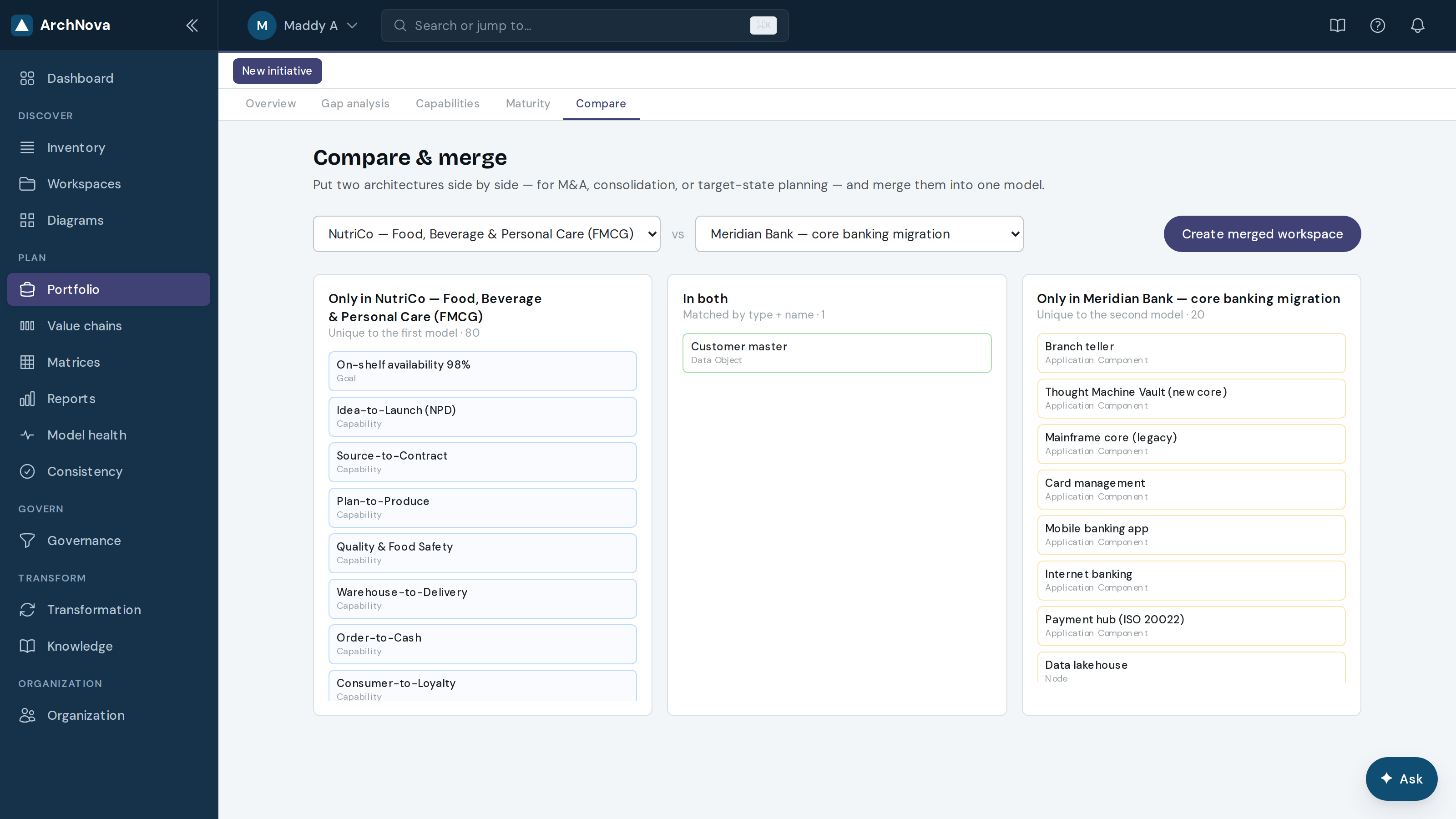 Compare two workspaces