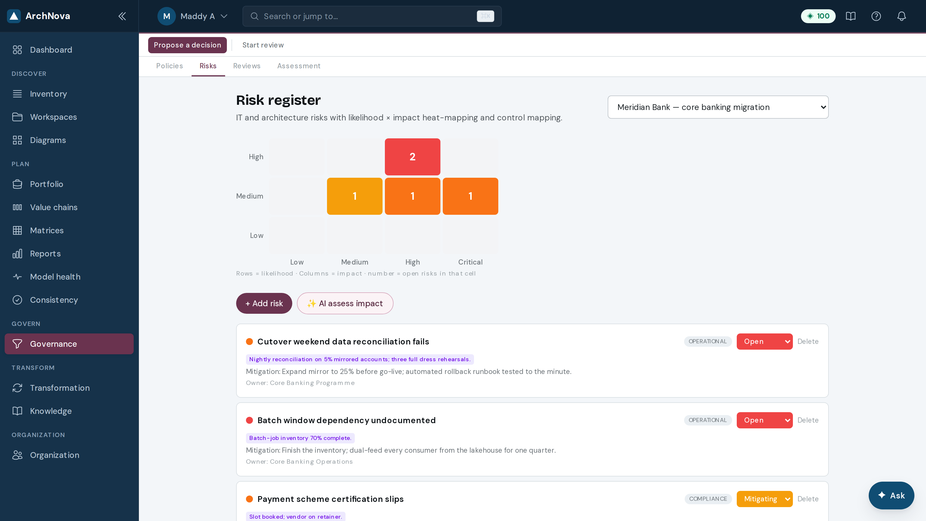 Risk register and heat map