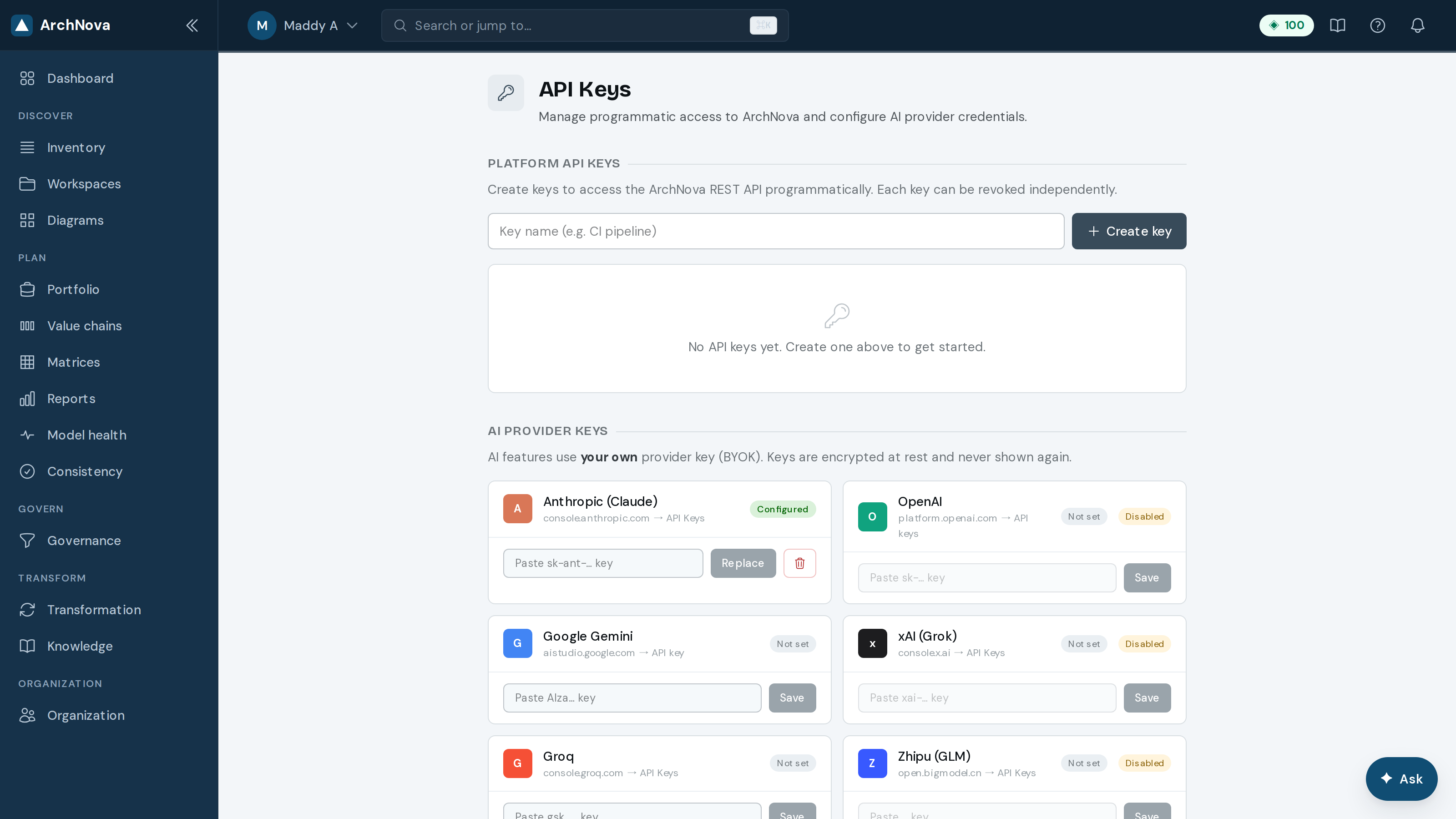 API keys and AI providers