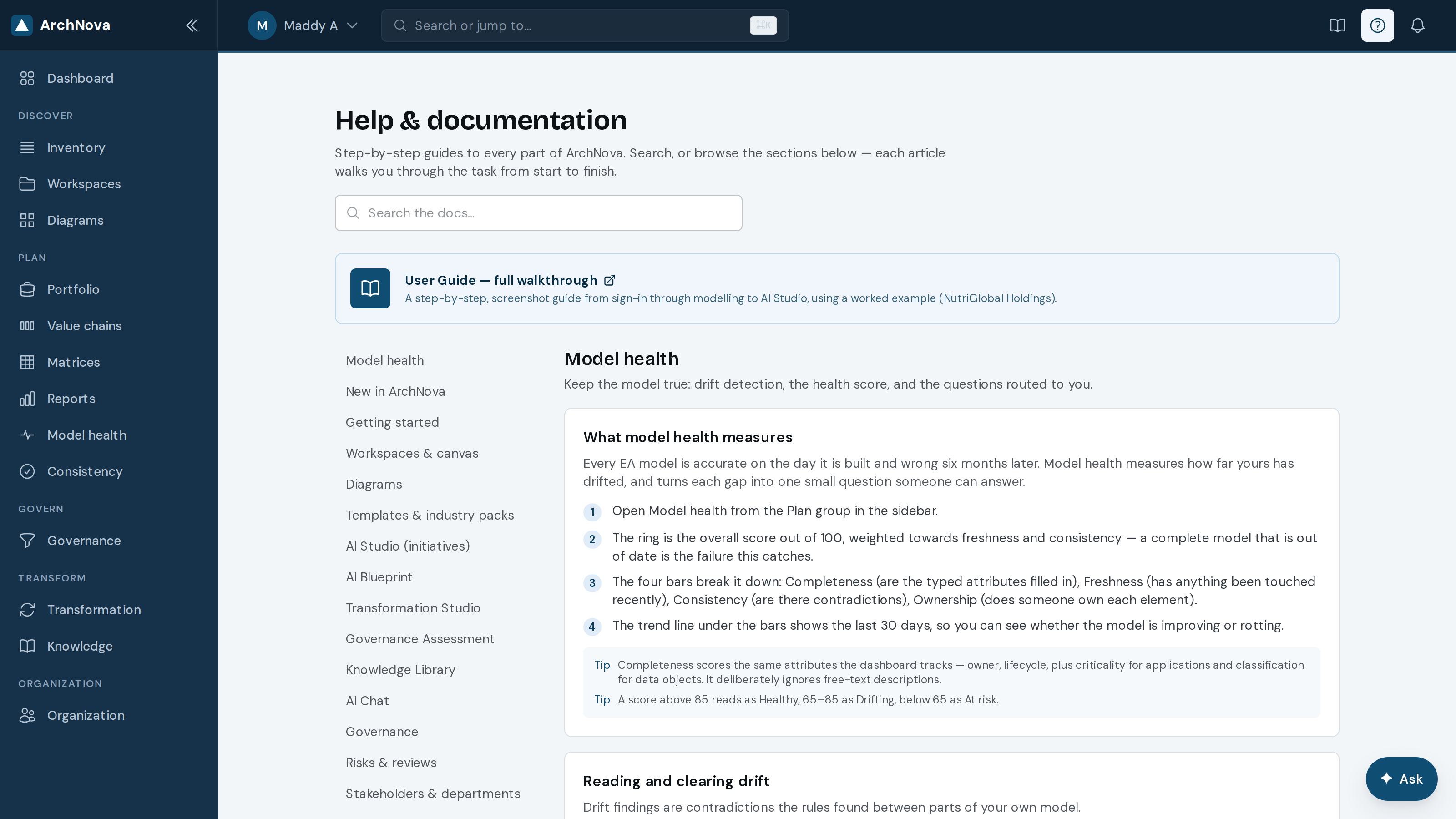 Help and documentation
